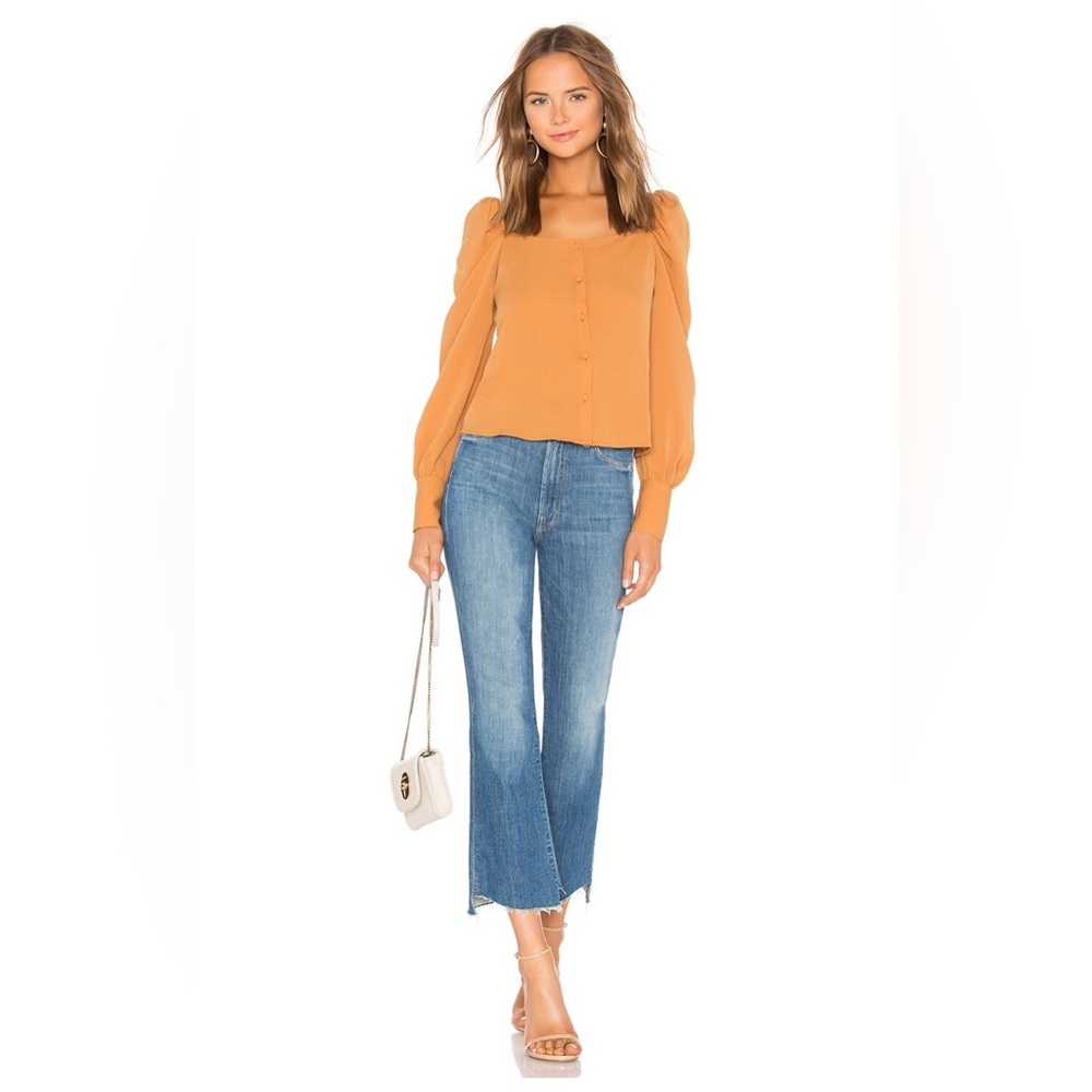 REVOLVE Line & Dot Thea Square Neck Blouse in Caramel